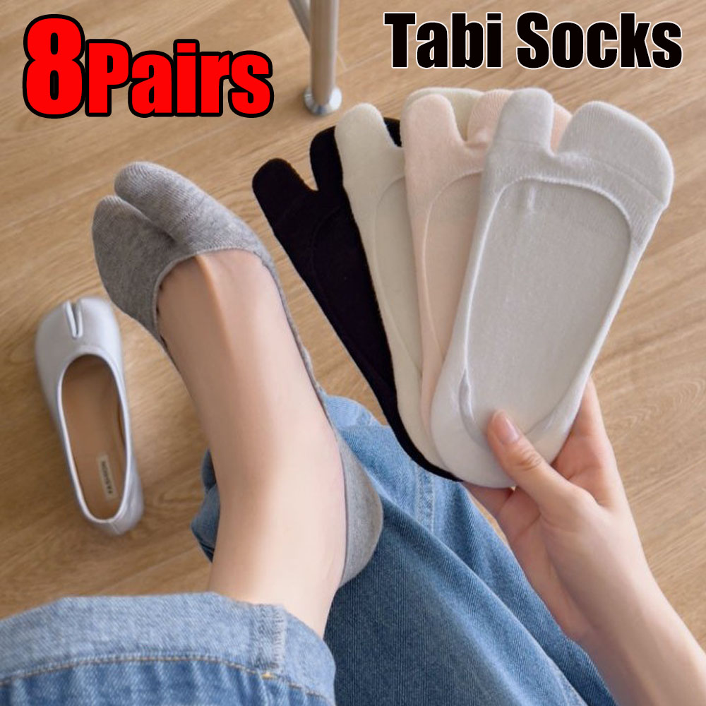 No Show Sock Women - 女性綿足袋靴下二本指夏薄型滑り止め目に見えないローカットボートソックス固体通気性快適な二本指靴下
