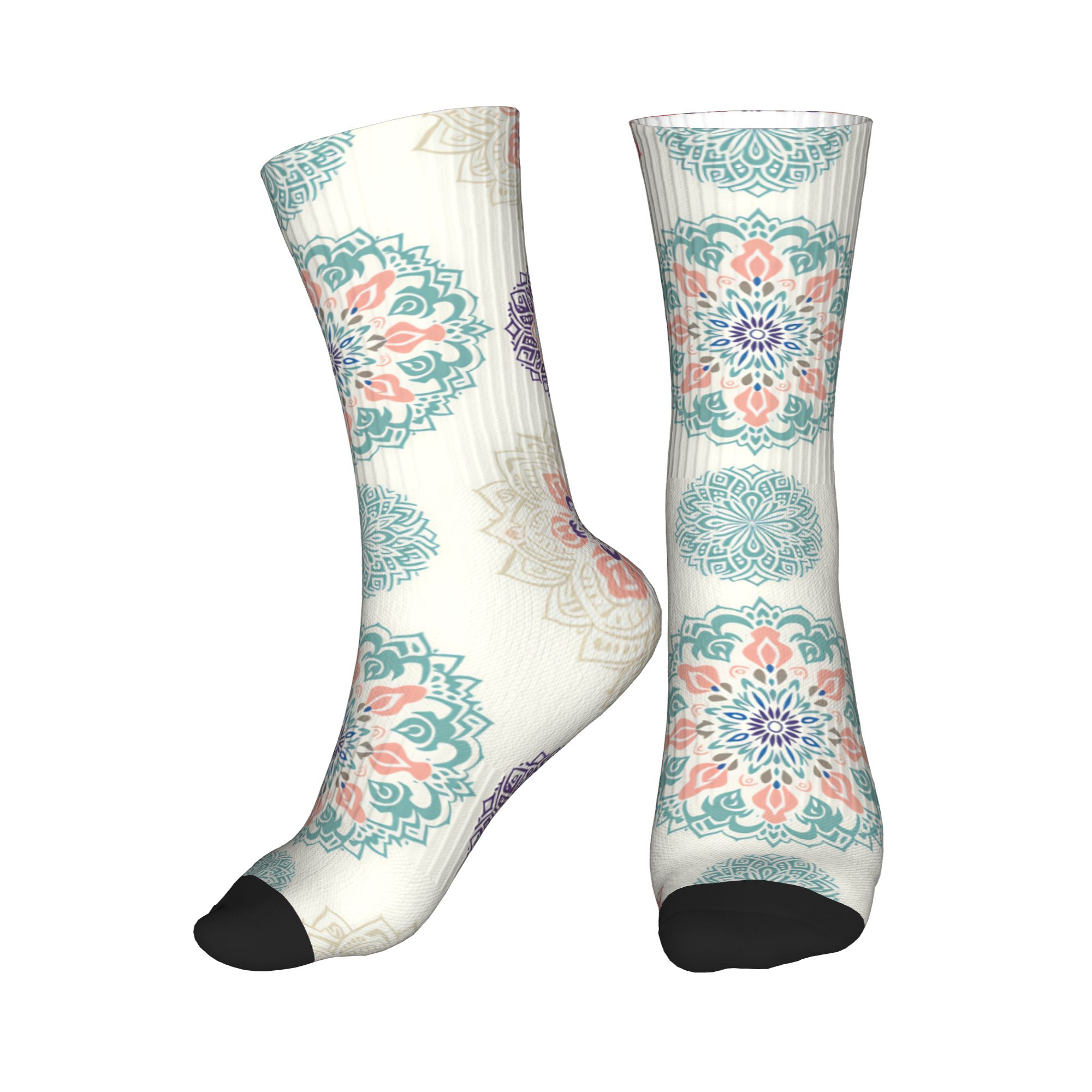 Dress Sock Men - 楽しいメンズパステルボヘミアンマンダラパターンドレスソックスユニセックス暖かい通気性のある3Dプリントクルーソックス