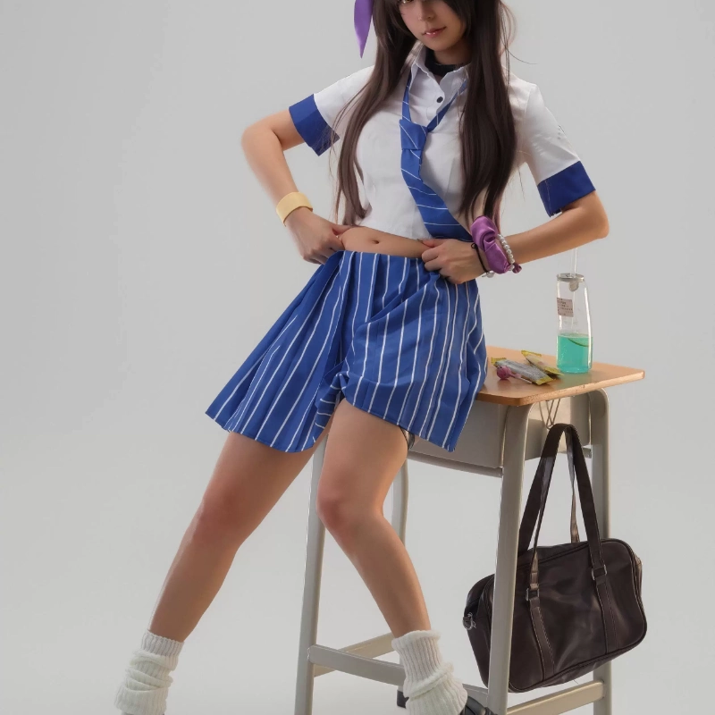 Knee High Sock Women - ナガコスプレ衣装 JK 制服ネイビーブレザープリーツスカートリボンニーハイソックス女性用ハロウィン