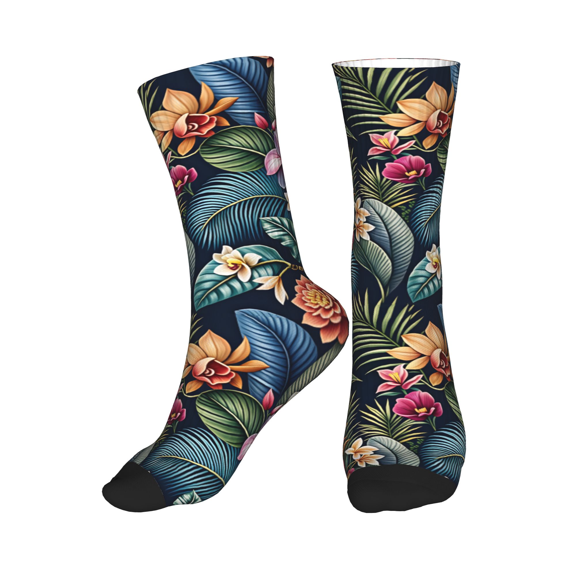 Dress Sock Men - かわいいメンズヴィンテージダークトロピカル3Dレリーフオーキッドフローラルドレスソックスユニセックス快適で暖かい3Dプリントクルーソックス