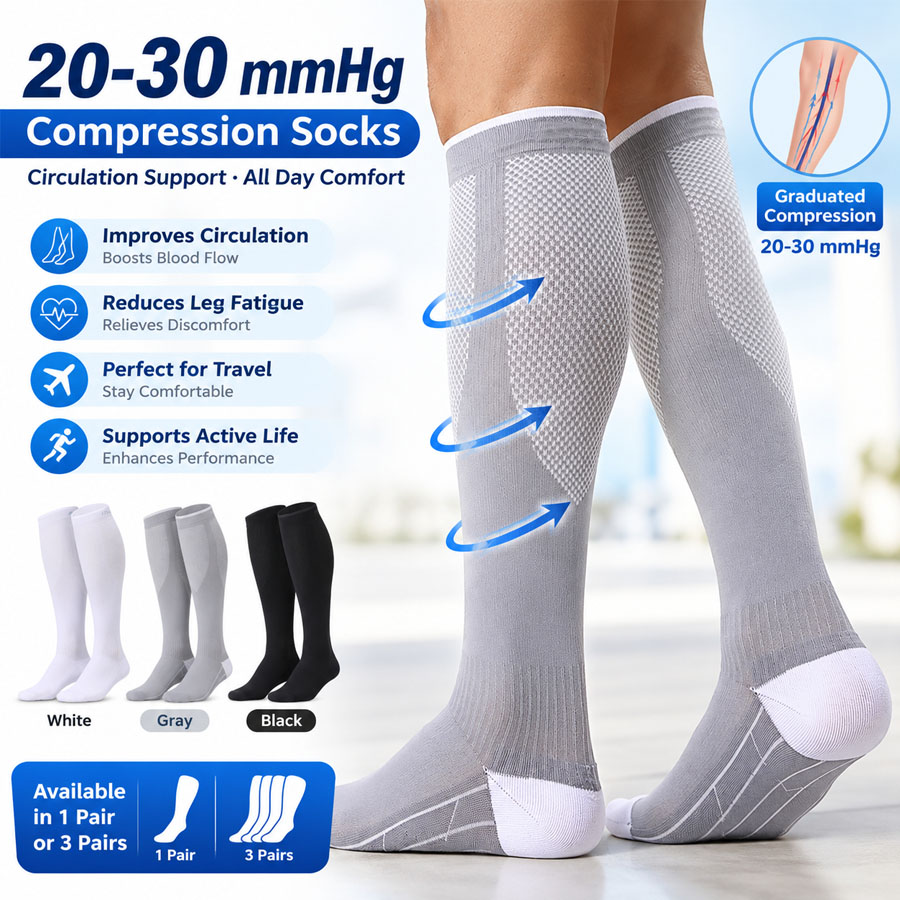 Compression Sleeve Calf - 3/1ペア 20-30mmHg 圧縮ソックス、循環サポートふくらはぎ丈ストッキング、ランニングやヨガ用のアスレチック弾性圧力ソックス