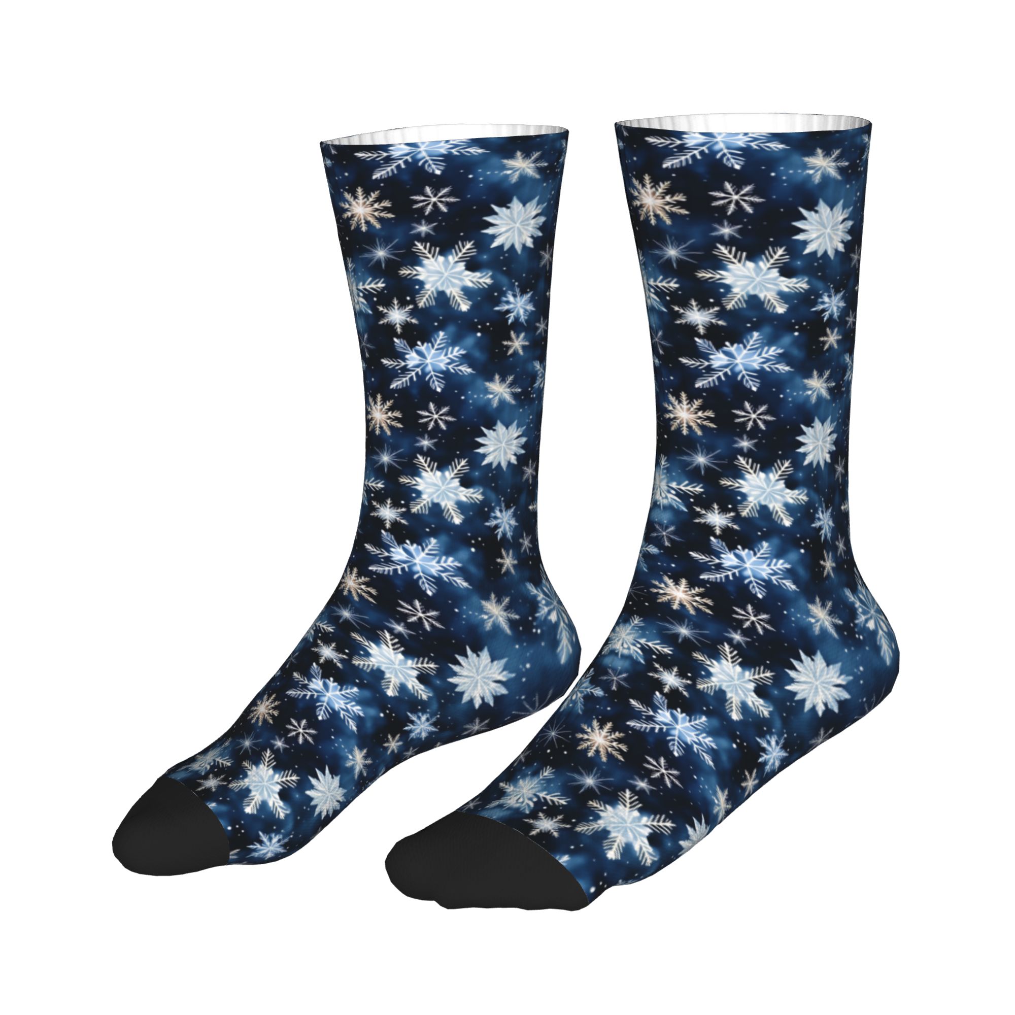 ネイビーブルーの雪の結晶パターンメンズクルーソックスユニセッ - Dress Sock Men のレビューと価格