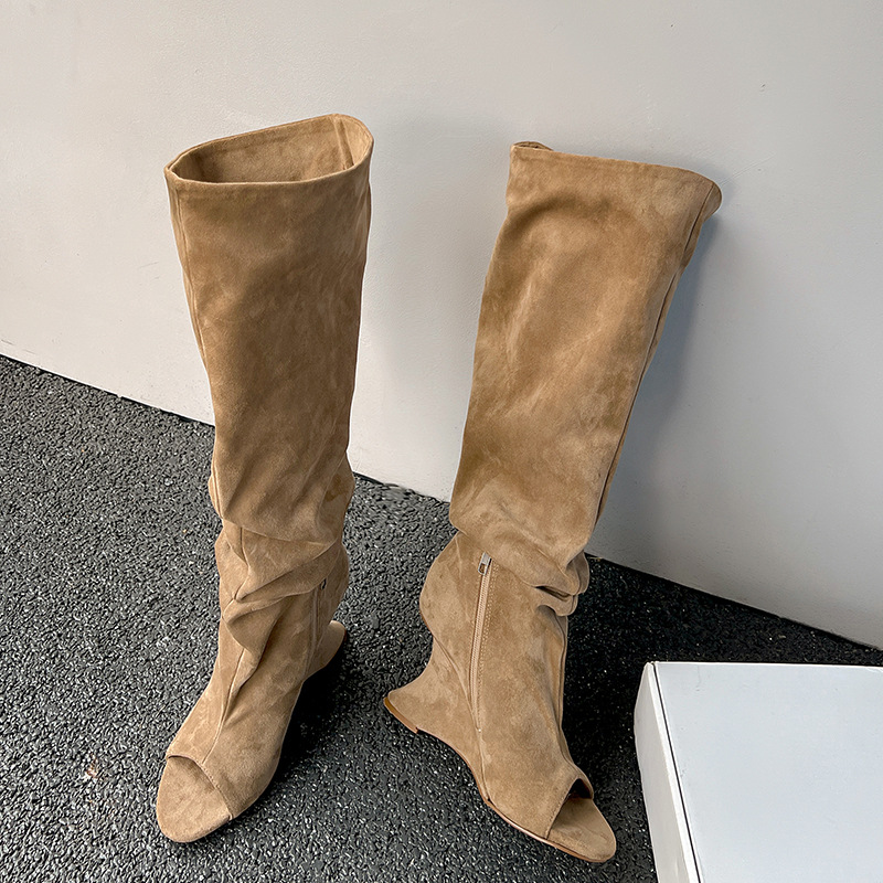 AIYKAZYSDL 奇妙なウェッジヒールピープトウニーハイ - Boot Sock Slouchy のレビューと価格