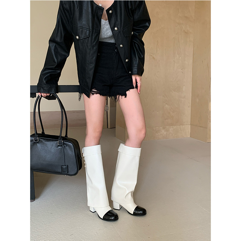 フレンチスタイルの小さな香りのする丸いつま先のカラーブロック - Knee High Sock Women のレビューと価格